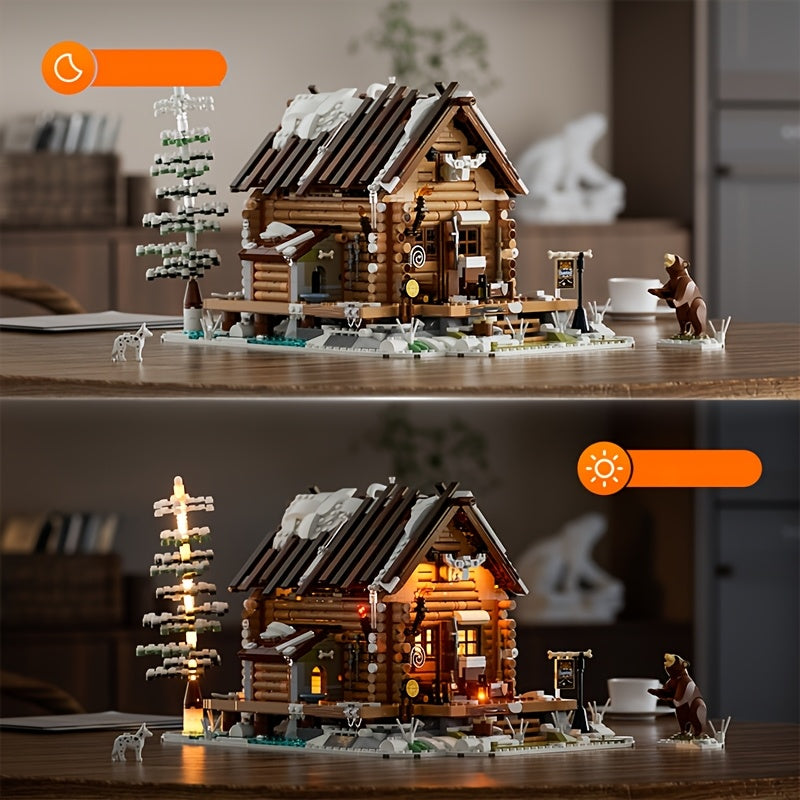 2036pcs Hunting Cabin Building Blocks Playset Creative Ornament Gift, Flexible Movement, Perfect Details, Suitable for Collection, Holiday Gifts, Valentine's Day Gifts