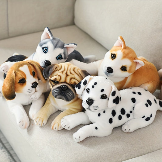 38cm\u002F14.9 In Lovely Simulation Dog Plush Toy Lying Spotted Akita Dog Doll Children's Companion Doll Gift Christmas, Halloween Gift