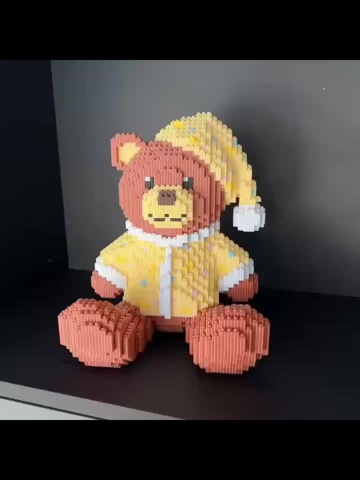 9000pcs Pajamas Teddy Bear Cute Animal Building Blocks Handmade DIY Jigsaw Living Room Tabletop Decoration Boy Girl Birthday Gift Pendant Decoration