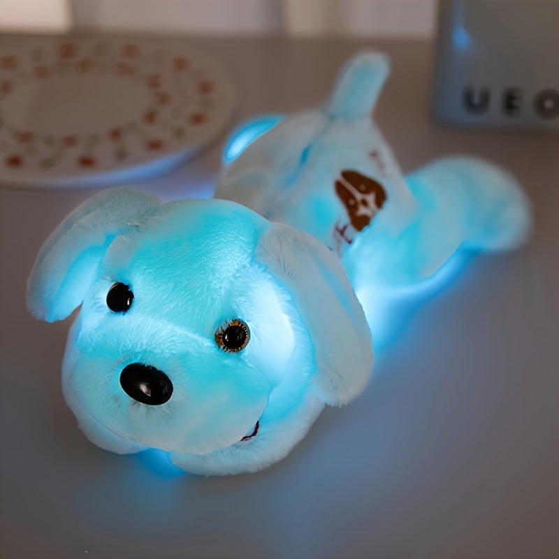 Soft Glow-in-the-Dark Plush Dog Toy - Stuffed Animal Companion in White, Pink, Blue, Yellow - Perfect for Home Decor & Gifts
