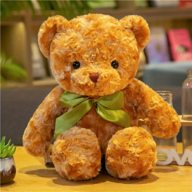 White Plush Teddy Bear with Green Bow Tie - Soft, Fluffy Microfiber Cuddle Doll, Ideal Birthday Gift for Girls and Youngsters, Birthday Plush Gift|Charming Teddy Bear|Soft Microfiber, Stuffed Animals