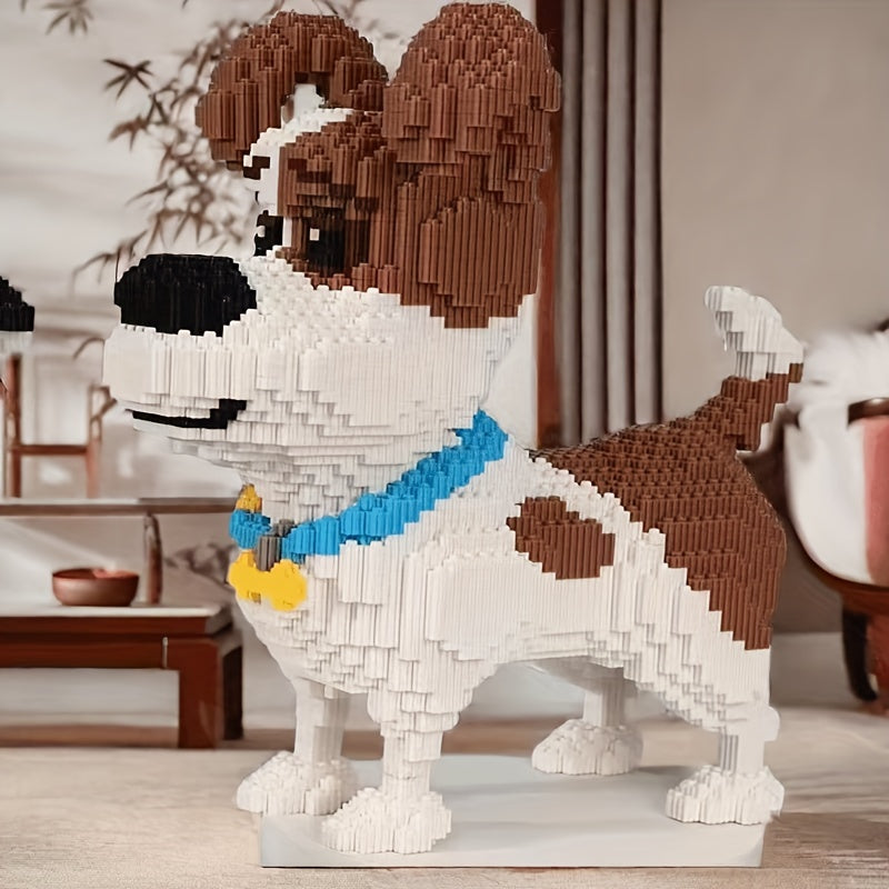 4600pcs Micro Dog Building Blocks Toy - Cute DIY Puzzle with Brown & White Pixelated Design, Interlocking Plastic Bricks for Parties, Gifts, and Creative Fun, Creative Building Toy | Playful Design | Interlocking Pieces