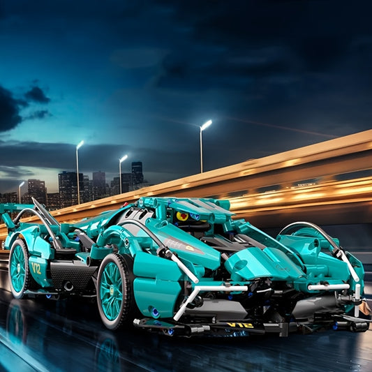 1330pcs Blue Sports Car Building Blocks Set, High Difficulty Racing Model, Perfect for Living Room, Dining Room, Study Room Decor, Ideal Christmas Birthday Gift, ABS Material, Vehicle Theme