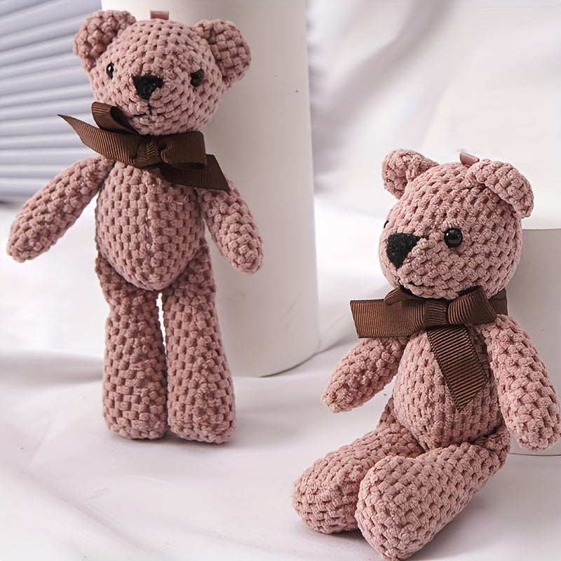 1pc Handmade Crochet Bear Plush Toy, 5.9inch Stuffed Animal Keychain Pendant, Cute Dress-Up Doll Gift for Birthday, Wedding Party Decor - Available in White, Red, Black, Grey, Purple
