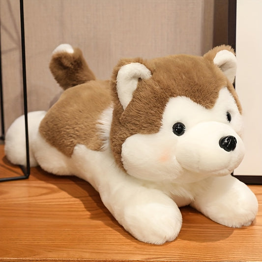 Adorable Siberian Husky Plush Toy - Soft Polyester, White with Brown Accents, Ideal Companion Gift for All Ages, Perfect for Home Decor and Holiday Celebrations, Husky Dog Themed Items