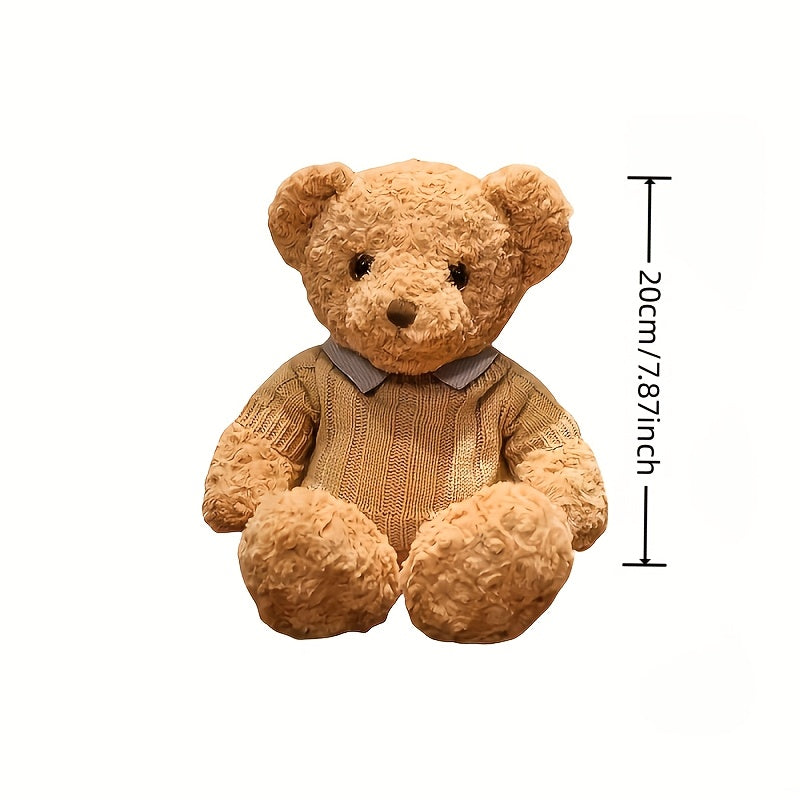 Adorable Light Brown Teddy Bear Plush Toy with Sweater - Soft Polyester Stuffed Animal, Cute Gentleman Bear Gift for Youngsters, Birthday Present, Throw Pillow or Decorative Plushie, Stuffed Plushies