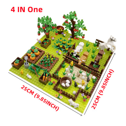 Farm Animals Trees Plants Building Blocks Set, Parts Grass Baseplates Construction Educational Toys For Kids Children, Farm Block 4 In 1 Halloween Christmas Gift