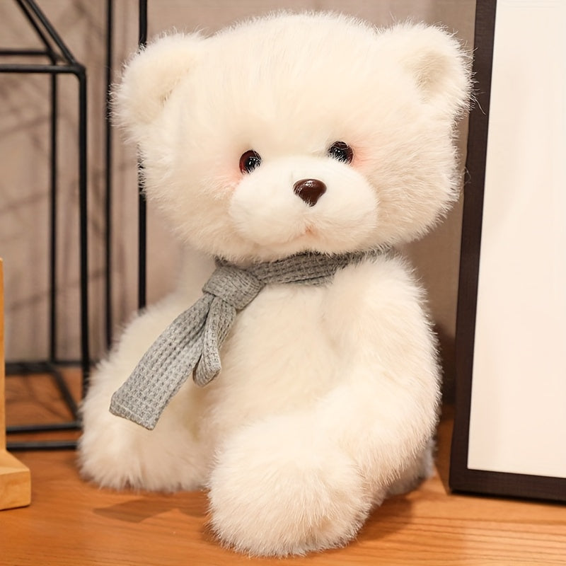 1pc Adorable White Teddy Bear Plush Toy with Colored Scarf - Soft Polyester Fiber, Video Game Theme, Collectible & Gift-Ready Stuffed Animal for Halloween & Christmas, Stuffed Plushies