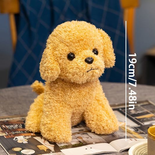 19cm\u002F7.48in Simulation Curly Teddy Dog Plush Toy, Soft and Cute Brown and White Puppy Stuffed Animal, Soft Polyester Fiber, Perfect Birthday Gift for Boys and Girls
