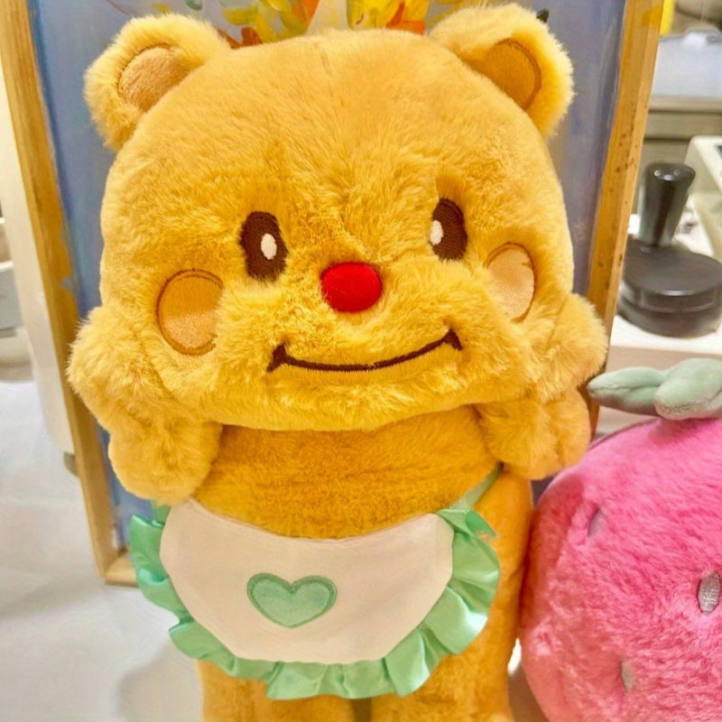 1pc Adorable Yellow Bear Plush Toy with Apron - Cute Stuffed Animal with Heart Pocket, Perfect for Valentine's Day, Thanksgiving, Christmas, Halloween & New Year Gifts