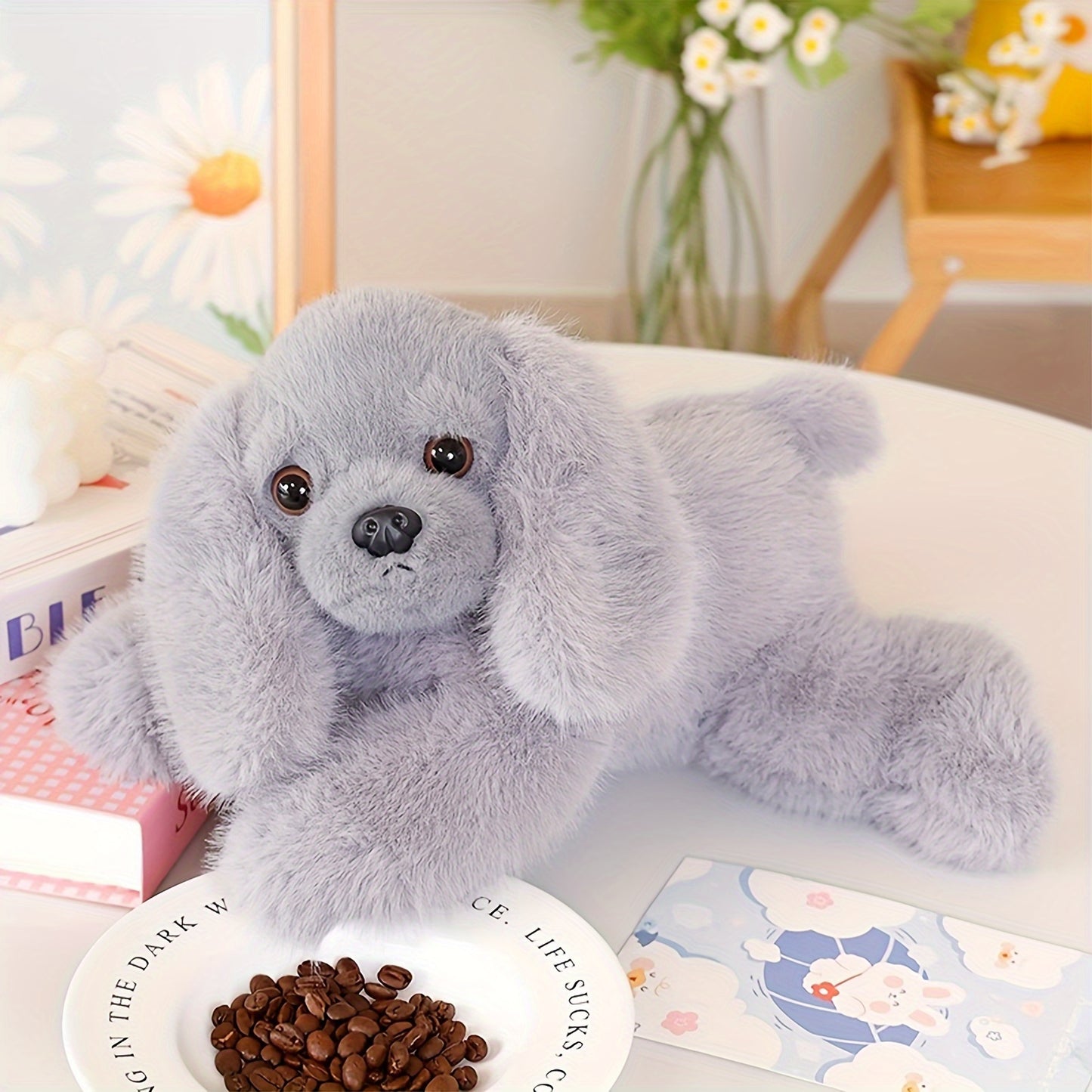 30Cm\u002F11.81In Lying Dog Plush Toy Simulation Planky Dog Doll - Black, White, Brown, Gray Stuffed Animal Soft Kawaii Plushies - Cuddle Pillow, Cute Plushies - Birthday, Valentine'S Day