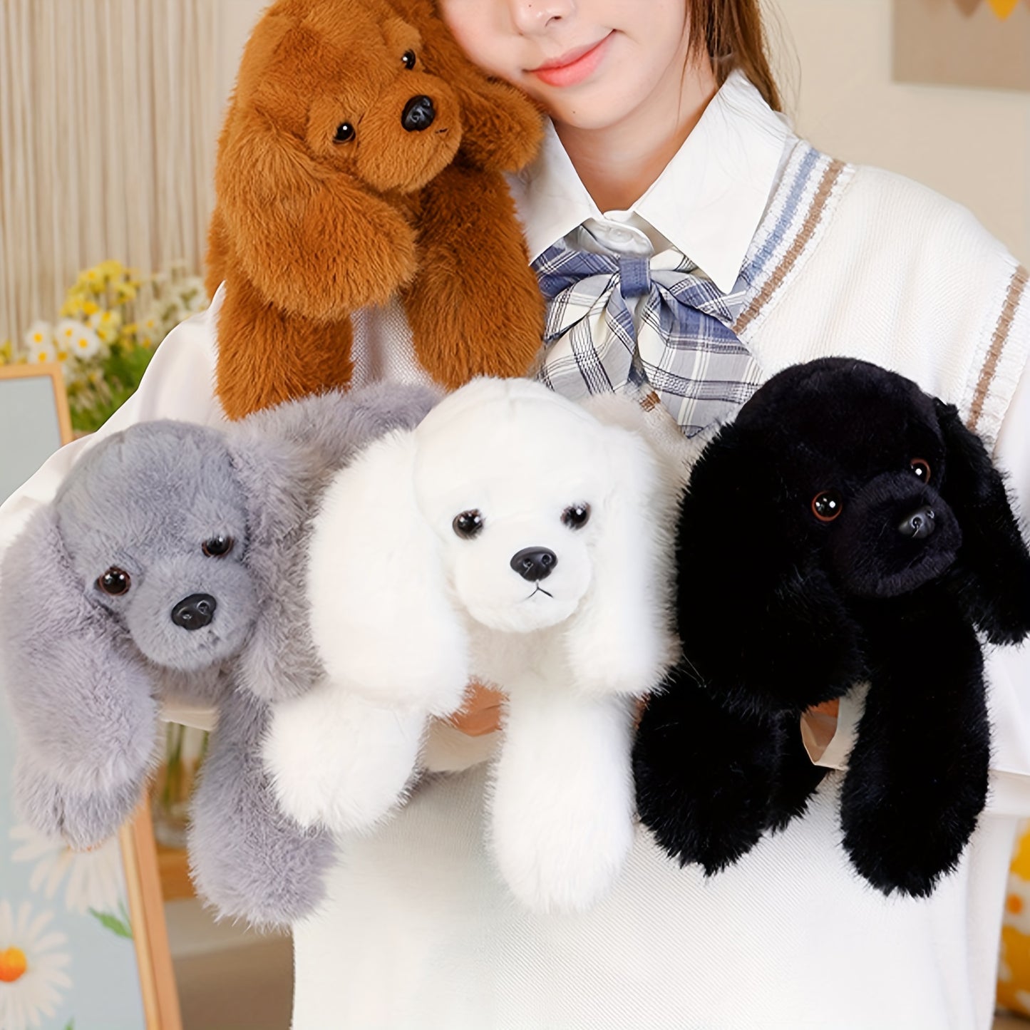 30Cm\u002F11.81In Lying Dog Plush Toy Simulation Planky Dog Doll - Black, White, Brown, Gray Stuffed Animal Soft Kawaii Plushies - Cuddle Pillow, Cute Plushies - Birthday, Valentine'S Day