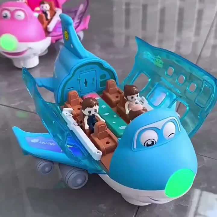 Automatic Walking Airplane Toy 360° Rotation, Lights and Music - Automatic Opening, Obstacle Avoidance, Pink\u002FBlue, All-round Movement, Automatic Switching, Accessories Random Color, Battery Not Included