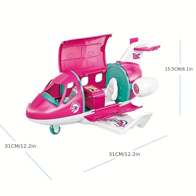 1 Set Fashion Doll Airplane Accessories Dream Vehicle Trip Pilot Princess Doll Pink Color Playset Including Traveling Suitcase And Puppy Pet For Kids And Up Toys (Color Box)