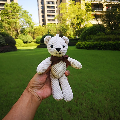 1pc Handmade Crochet Bear Plush Toy, 5.9inch Stuffed Animal Keychain Pendant, Cute Dress-Up Doll Gift for Birthday, Wedding Party Decor - Available in White, Red, Black, Grey, Purple