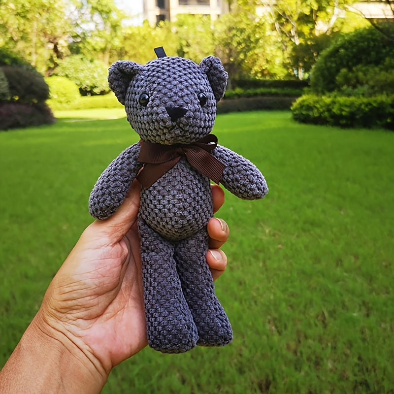 1pc Handmade Crochet Bear Plush Toy, 5.9inch Stuffed Animal Keychain Pendant, Cute Dress-Up Doll Gift for Birthday, Wedding Party Decor - Available in White, Red, Black, Grey, Purple
