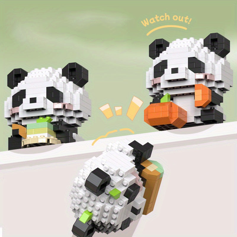12pcs Cute Panda Building Blocks for Kids Ideal Birthday & Holiday Gift, Adorable DIY Wooden Desk Ornaments