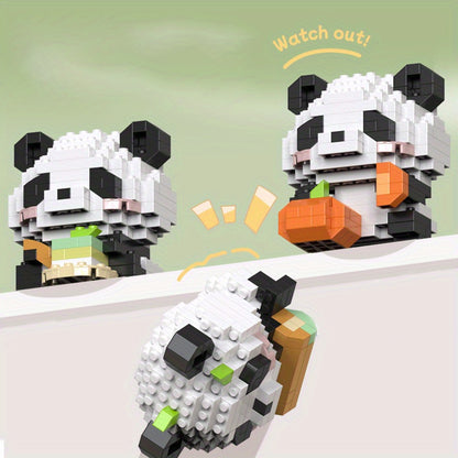 12pcs Cute Panda Building Blocks for Kids Ideal Birthday & Holiday Gift, Adorable DIY Wooden Desk Ornaments