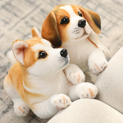 38cm\u002F14.9 In Lovely Simulation Dog Plush Toy Lying Spotted Akita Dog Doll Children's Companion Doll Gift Christmas, Halloween Gift