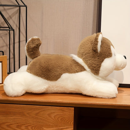 Adorable Siberian Husky Plush Toy - Soft Polyester, White with Brown Accents, Ideal Companion Gift for All Ages, Perfect for Home Decor and Holiday Celebrations, Husky Dog Themed Items