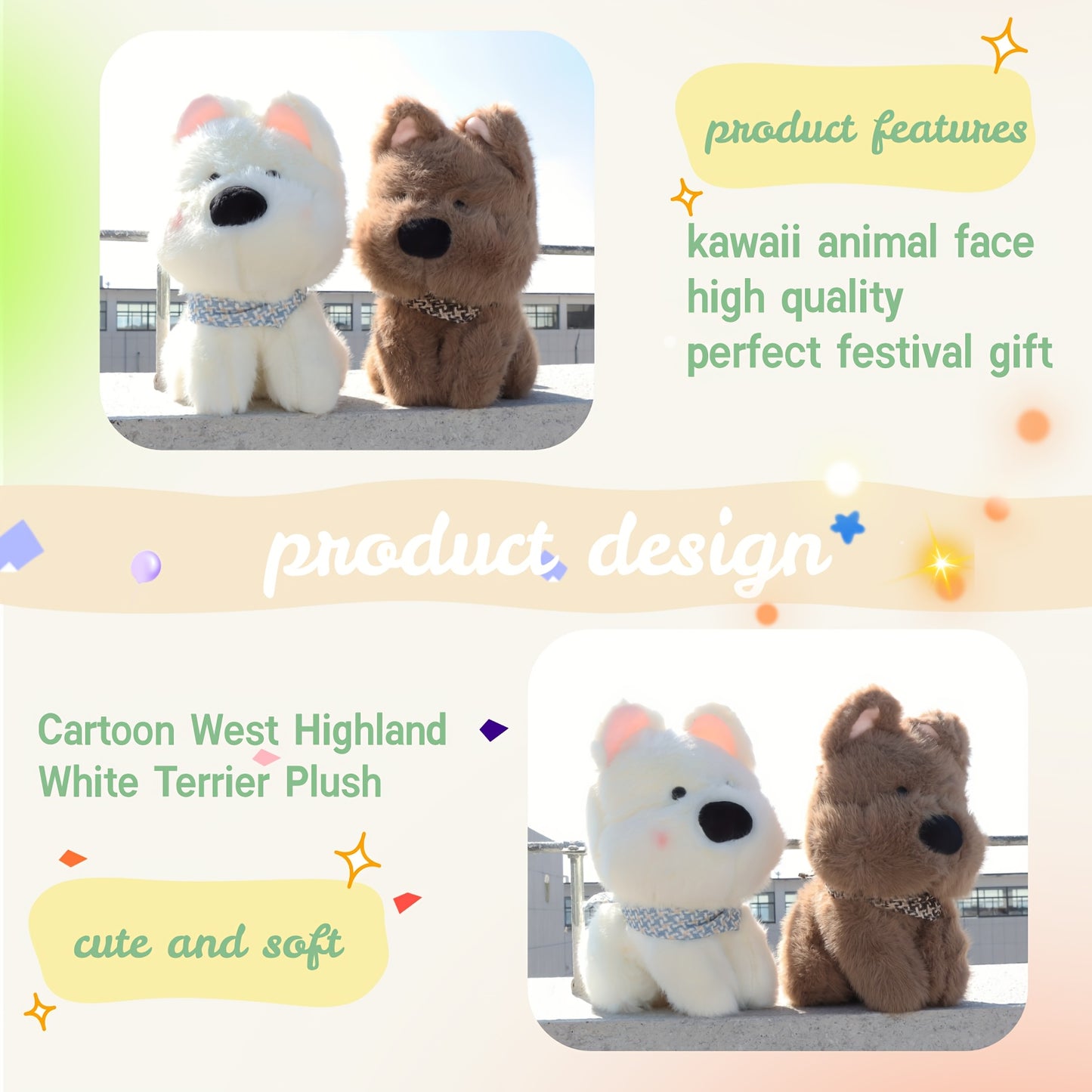 Kawaii Plush Toys Cute Kawaii 25cm\u002F9.84in Cartoon West Highland White Terrier Plush Toys - Western Highland Dog Stuffed Animals Plushies - Ideal Birthday or Holiday Gift for Halloween Christmas