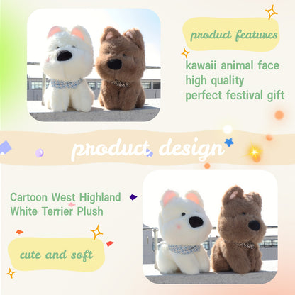 Kawaii Plush Toys Cute Kawaii 25cm\u002F9.84in Cartoon West Highland White Terrier Plush Toys - Western Highland Dog Stuffed Animals Plushies - Ideal Birthday or Holiday Gift for Halloween Christmas