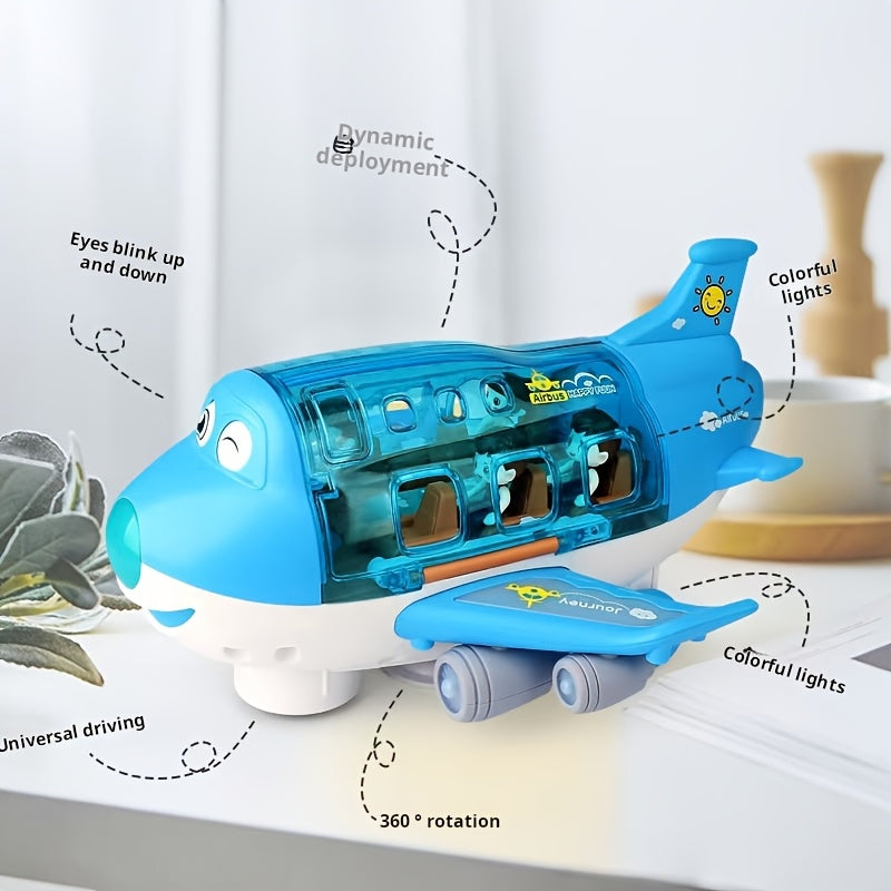 Automatic Walking Airplane Toy 360° Rotation, Lights and Music - Automatic Opening, Obstacle Avoidance, Pink\u002FBlue, All-round Movement, Automatic Switching, Accessories Random Color, Battery Not Included