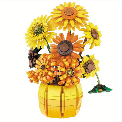 1009pcs Sunflower Bouquet Construction Kit with Vase - Botanical Collection Building Set for Adults - Mixed Color ABS Plastic Blocks, Age 14+