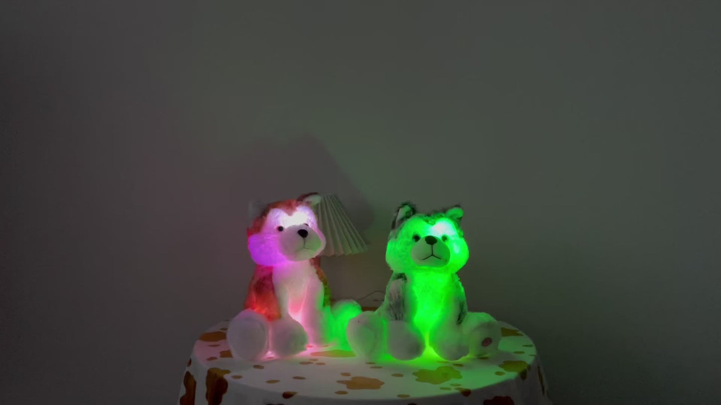 Light Up Husky Stuffed Animal Dog, Soft Plush Doll, Night Light Puppy Toy Pillow, Holiday Birthday Gift