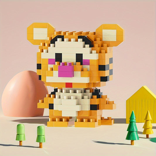 Tiger Mini Particle Building Blocks Cartoon Series for Kids, Toy, Educational Construction Set, Gift for Girls, Birthday Present, Yellow, Ages 6+, ABS Material