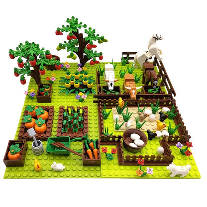 Farm Animals Trees Plants Building Blocks Set, Parts Grass Baseplates Construction Educational Toys For Kids Children, Farm Block 4 In 1 Halloween Christmas Gift