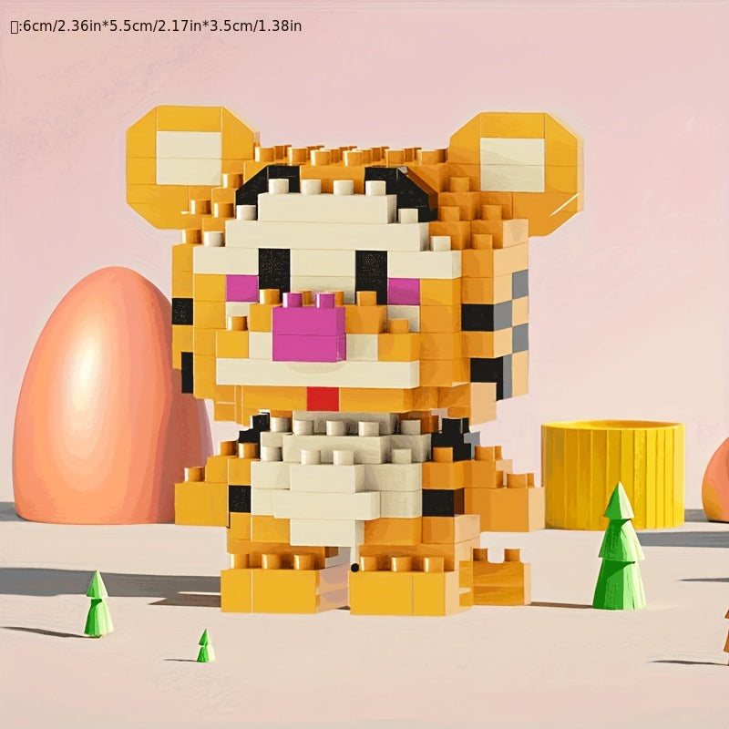 Tiger Mini Particle Building Blocks Cartoon Series for Kids, Toy, Educational Construction Set, Gift for Girls, Birthday Present, Yellow, Ages 6+, ABS Material