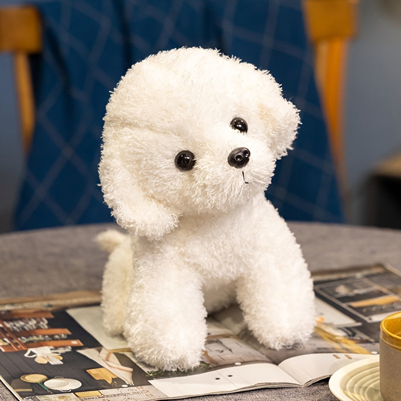 19cm\u002F7.48in Simulation Curly Teddy Dog Plush Toy, Soft and Cute Brown and White Puppy Stuffed Animal, Soft Polyester Fiber, Perfect Birthday Gift for Boys and Girls