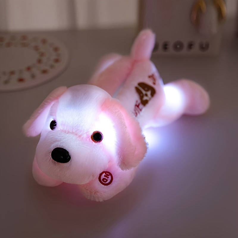 Soft Glow-in-the-Dark Plush Dog Toy - Stuffed Animal Companion in White, Pink, Blue, Yellow - Perfect for Home Decor & Gifts