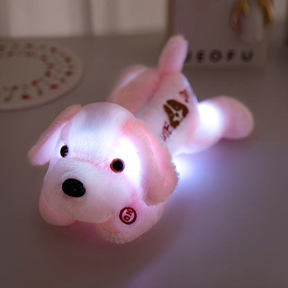 Soft Glow-in-the-Dark Plush Dog Toy - Stuffed Animal Companion in White, Pink, Blue, Yellow - Perfect for Home Decor & Gifts