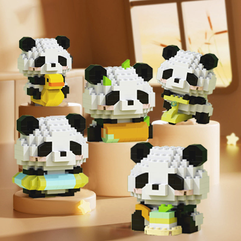 12pcs Cute Panda Building Blocks for Kids Ideal Birthday & Holiday Gift, Adorable DIY Wooden Desk Ornaments