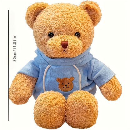 1pc Soft Teddy Bear Plush 1pc Light Brown Teddy Bear Plush Toy with Hoodie - Soft Polyester Fiber Stuffed Animal - Ideal for Christmas, Halloween, Thanksgiving, Easter, New Year Gifts - Unisex