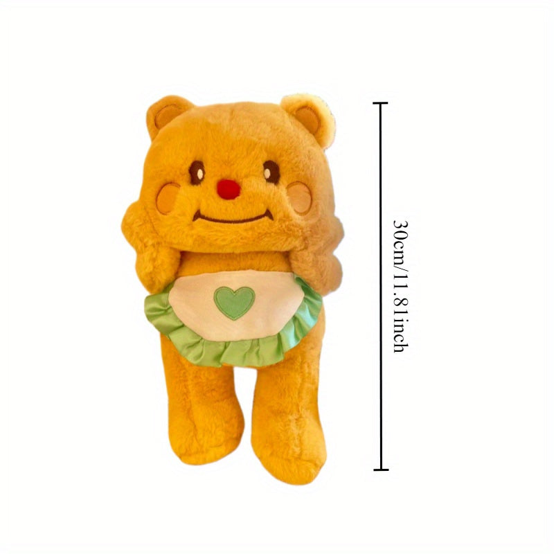 1pc Adorable Yellow Bear Plush Toy with Apron - Cute Stuffed Animal with Heart Pocket, Perfect for Valentine's Day, Thanksgiving, Christmas, Halloween & New Year Gifts