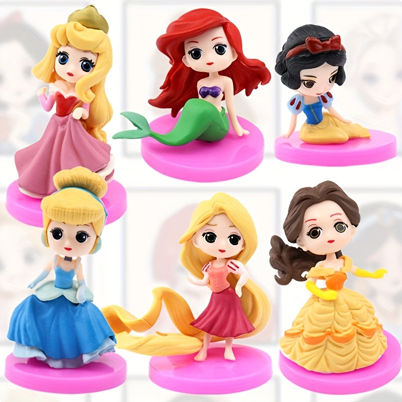 6pcs Frozen series, princess doll model gashapon machine Mystery Box birthday cake decoration, suitable as home decoration and birthday gift