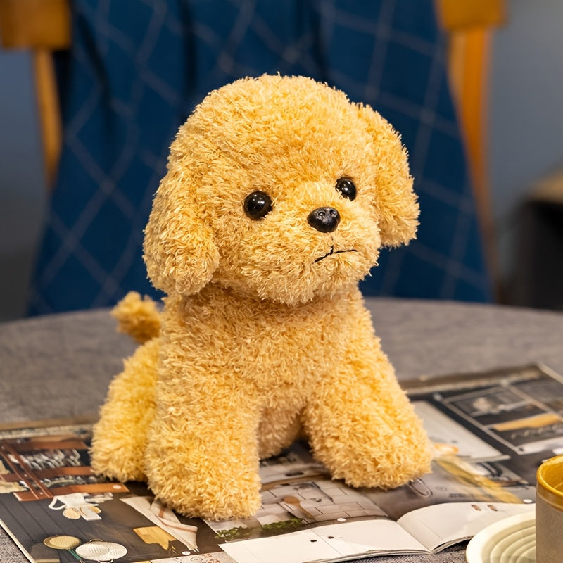 19cm\u002F7.48in Simulation Curly Teddy Dog Plush Toy, Soft and Cute Brown and White Puppy Stuffed Animal, Soft Polyester Fiber, Perfect Birthday Gift for Boys and Girls
