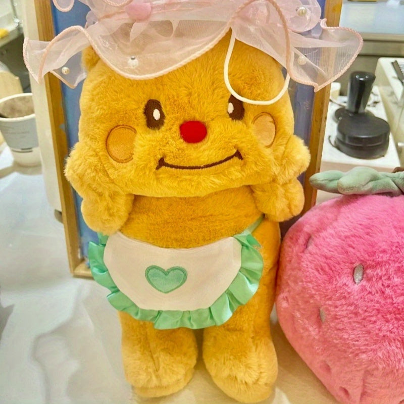 1pc Adorable Yellow Bear Plush Toy with Apron - Cute Stuffed Animal with Heart Pocket, Perfect for Valentine's Day, Thanksgiving, Christmas, Halloween & New Year Gifts