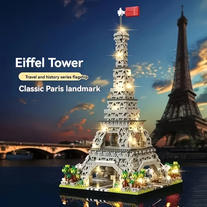 3585pcs Micro Block Set Eiffel Tower, Mixed Color, Made of ABS Material, with Educational Objective of Concentration, for Birthday\u002F Festival Gift