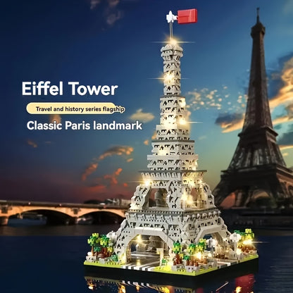 3585pcs Micro Block Set Eiffel Tower, Mixed Color, Made of ABS Material, with Educational Objective of Concentration, for Birthday\u002F Festival Gift
