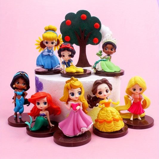 8pcs Disney Princess Figurines Set, 2nd Generation Snow White, Cinderella, Mermaid, Alice - PVC Cartoon Characters, Indoor & Outdoor Decor, Ideal for Christmas, Halloween, Thanksgiving, Mother'S Day, Graduation Gifts