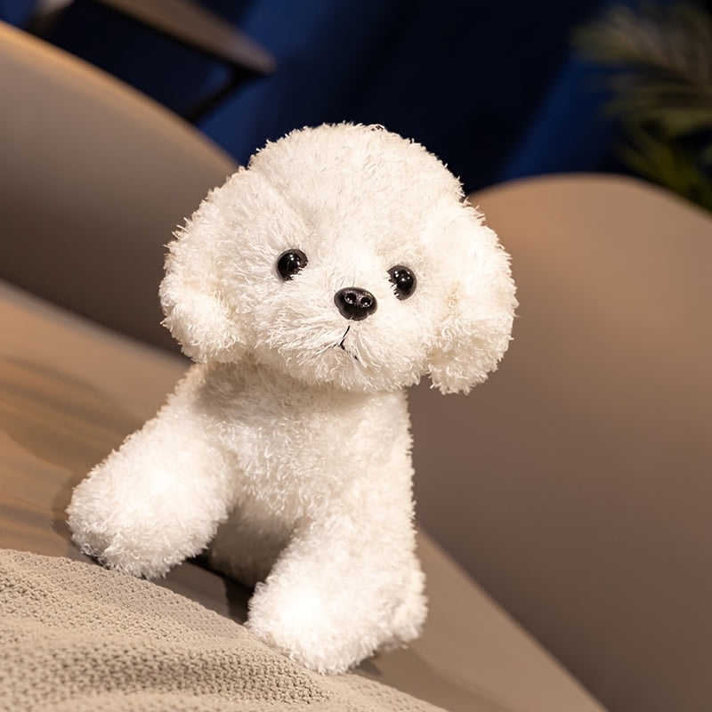 19cm\u002F7.48in Simulation Curly Teddy Dog Plush Toy, Soft and Cute Brown and White Puppy Stuffed Animal, Soft Polyester Fiber, Perfect Birthday Gift for Boys and Girls