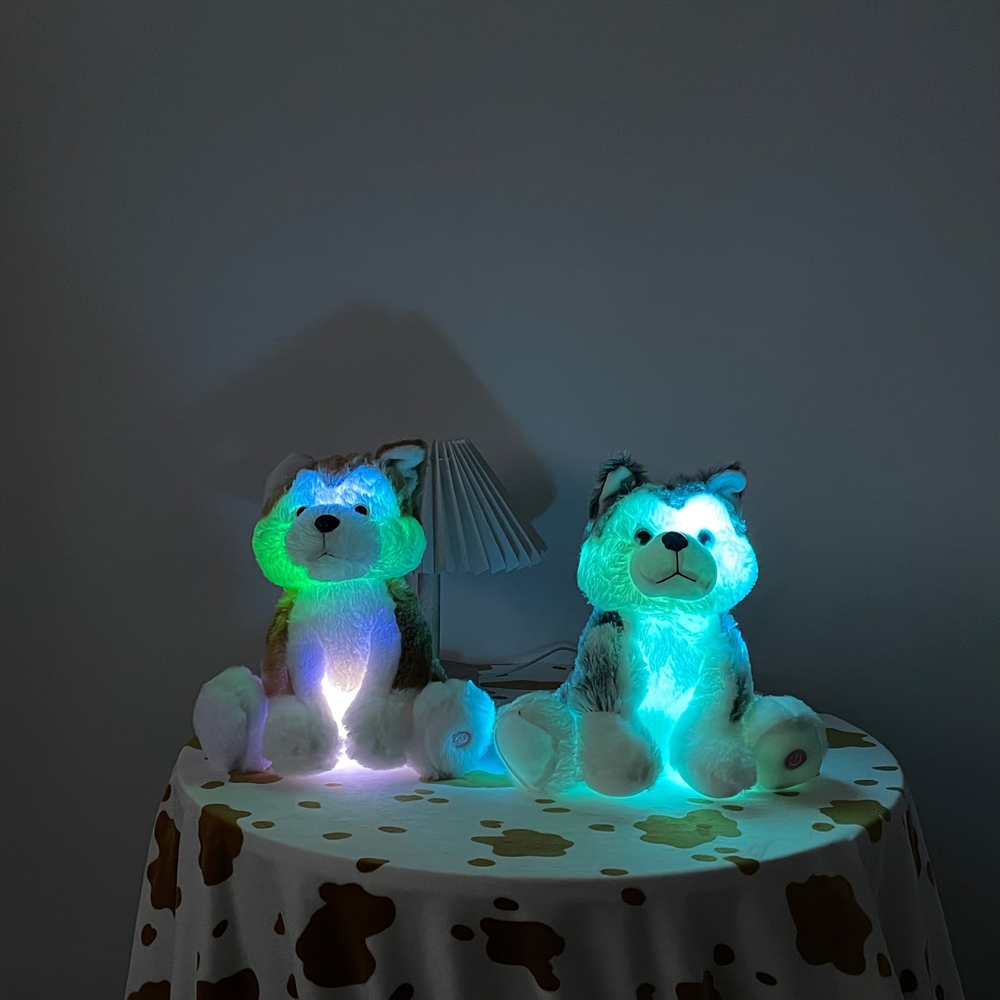 Light Up Husky Stuffed Animal Dog, Soft Plush Doll, Night Light Puppy Toy Pillow, Holiday Birthday Gift