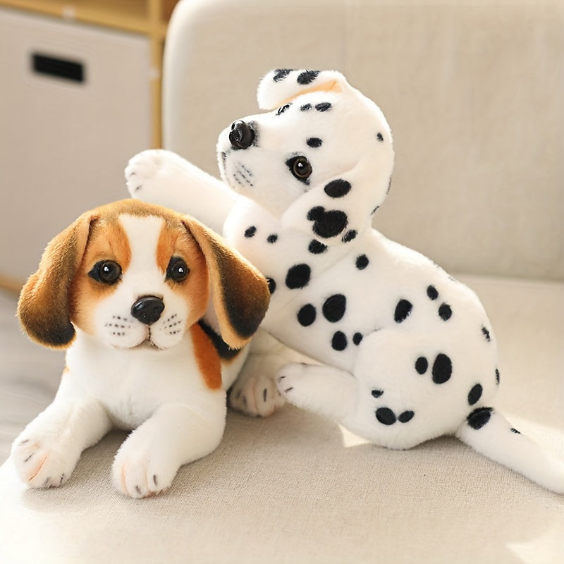 38cm\u002F14.9 In Lovely Simulation Dog Plush Toy Lying Spotted Akita Dog Doll Children's Companion Doll Gift Christmas, Halloween Gift