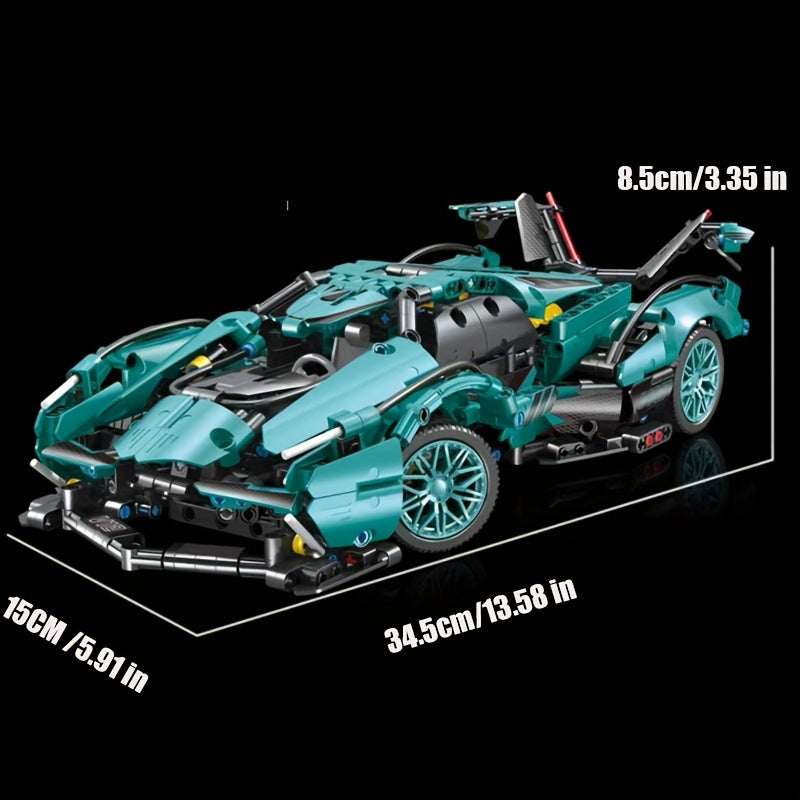 1330pcs Blue Sports Car Building Blocks Set, High Difficulty Racing Model, Perfect for Living Room, Dining Room, Study Room Decor, Ideal Christmas Birthday Gift, ABS Material, Vehicle Theme